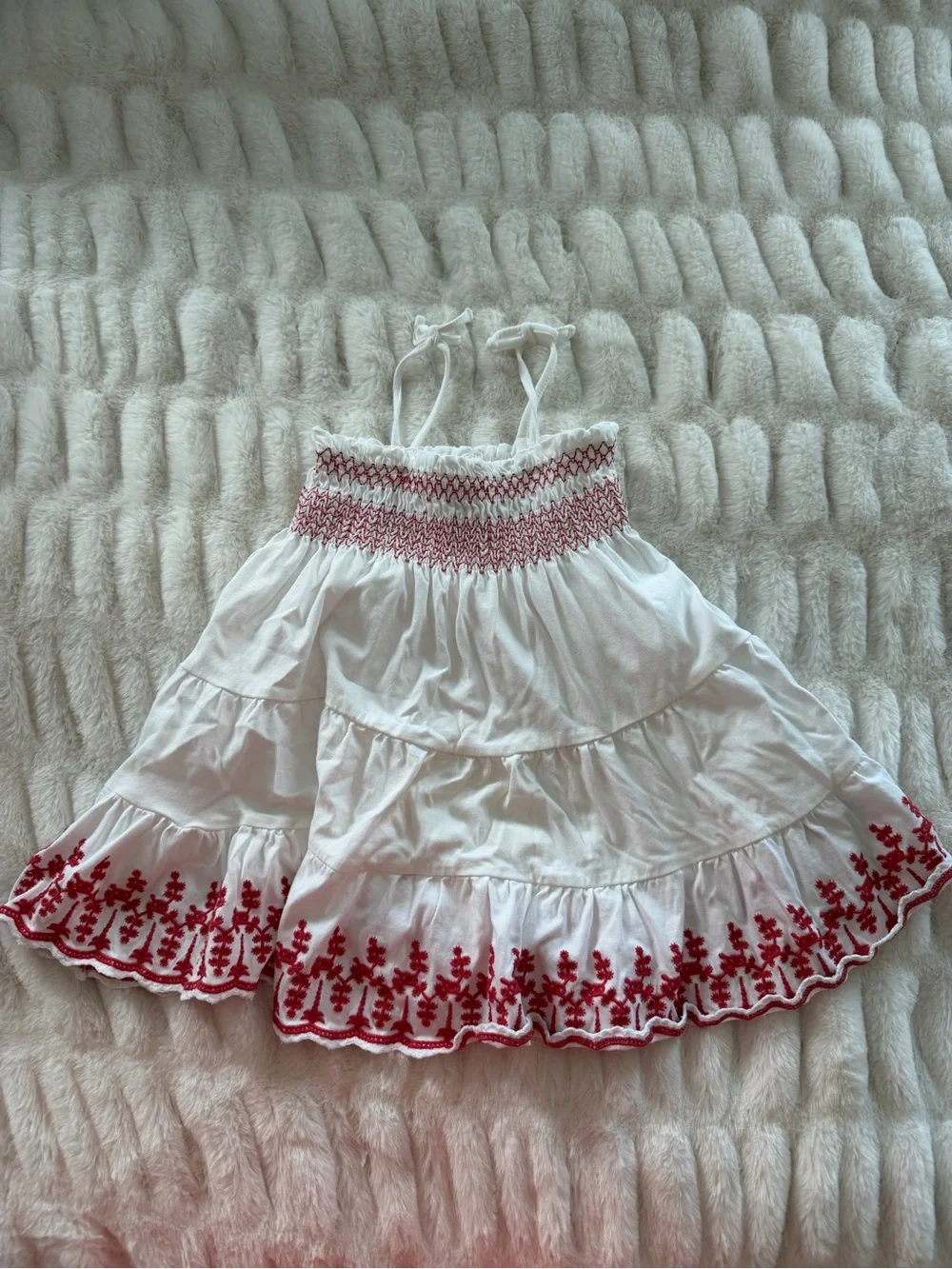 Ralph Lauren White Tiered Dress with Red Embroidery and Bloomers